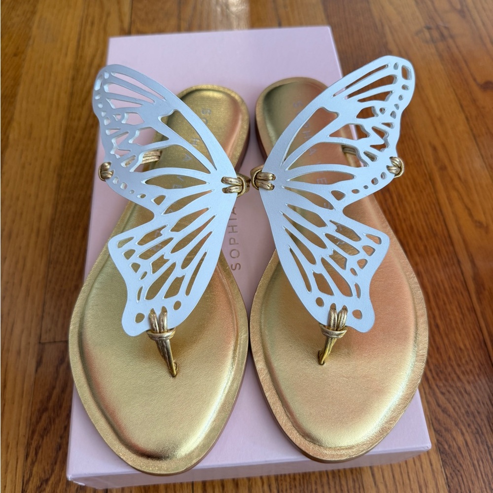 Sophia Webster Talulah Flat Mule White Gold Butterfly Sandal 37.5 nwt